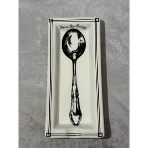 Home Essentials Goin Stir Crazy Ceramic Spoon Rest Cream Black Rectangular Tray